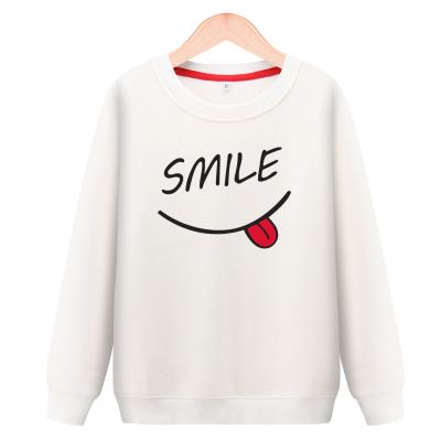 China Simple White 100% Women Girl Crewneck Sweatshirt Anti-shrink Cotton Pullover Hoodies for sale