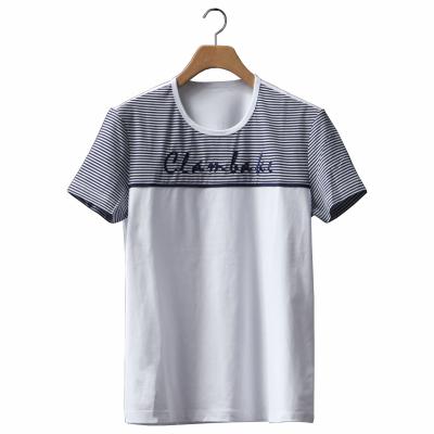 China Custom Streetwear Cotton 2 Logo 98 Embroidery Tank Top Striped Men's T-Shirt Anti Shrink Spandex for sale