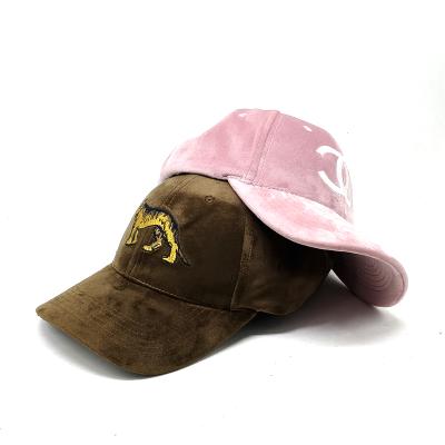 China Custom Ladies Velvet Adjustable Strap COMMON Baseball Caps Hat With Embroidered Logo for sale