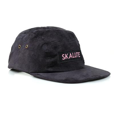 China JOINT Custom High Quality OEM Snapback Suede Brim Black 5 Panel Camp Hat for sale