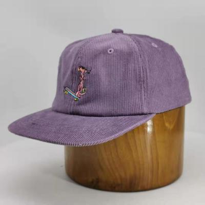 China COMMON 6 Panel Corduroy Embroidered Vintage Flat Brim Unstructured Dad Hat for sale