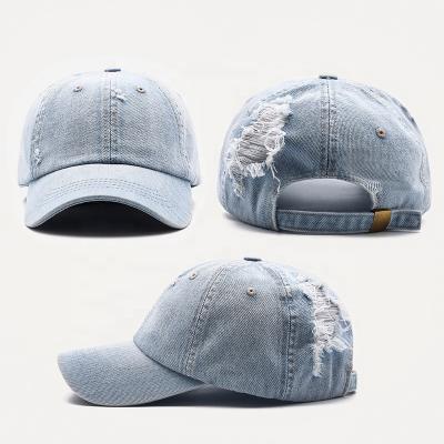 China D&Z COMMON dropshoping wholesale custom logo plain white ripped vintage denim dad hats for sale