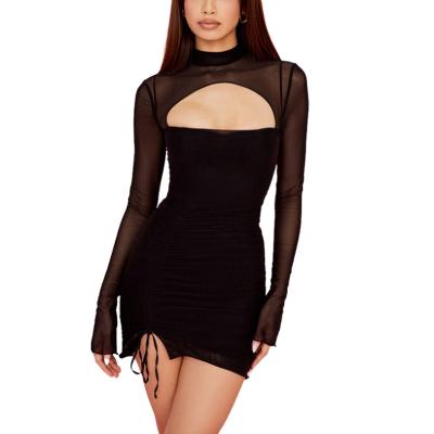 China China Manufacturer Free Sample Custom Anti-Static Wholesale Hollow Out Women Mini Bodycon Sexy Club Party Mesh Dress for sale