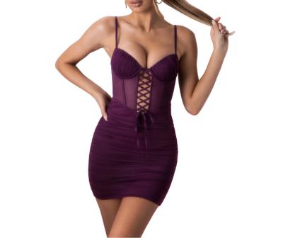 China Summer Street Wear Anti-Static Buttocks Backless Custom Size Hollowed-out Sexy Women Ruched Strappy Bodycon Mini Dress for sale