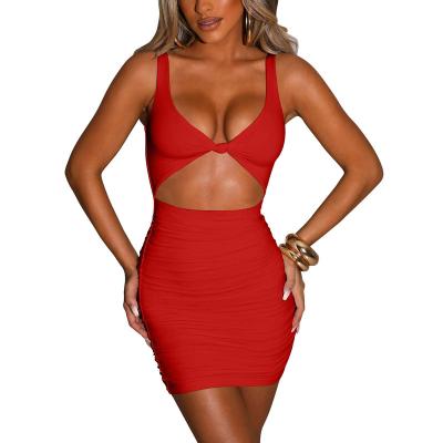 China Custom Wholesale Summer Color Size OEM Sexy Cutout Anti-Static Loose Ruched Women Party Club Bodycon Mini Dress for sale