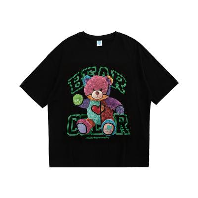 China 2022 Summer Fashion Brand New Anti-wrinkle/Rainbow Spring Teddy Bear Chinese Style Short Sleeve Loose T-shirt For Men And Couples for sale