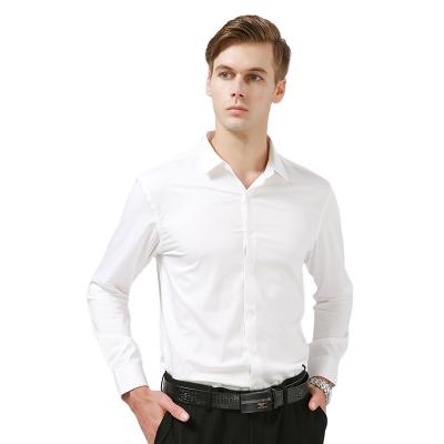 China Bamboo Fiber Anti-pilling Ultraviolet-proof Men's Shirt Men's Long Sleeve Business Casual Soft Easy Care Shirt Men's Pure White Shirt for sale