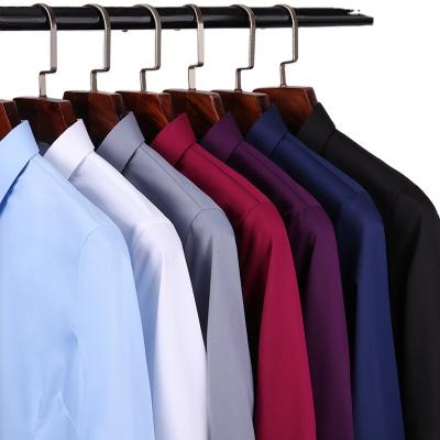 China 2022 New Anti-wrinkle Bamboo Fiber Long Sleeve Shirt Solid Color Stretch Ironing Equipment Professional LOGO Men's Shirt for sale