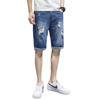 China Cotton Street Youth Anti-wrinkle Mid Waist Mid Waist Hole Denim Shorts Popular Broken Man Summer Casual Fifth Minutes for sale