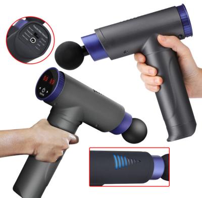 China Rechargeable Wholesale Professional Black Electronic Muscle Vibration Massage Gun 20 Speeds Placing Touch Screen Percussion Body Massage Gun for sale