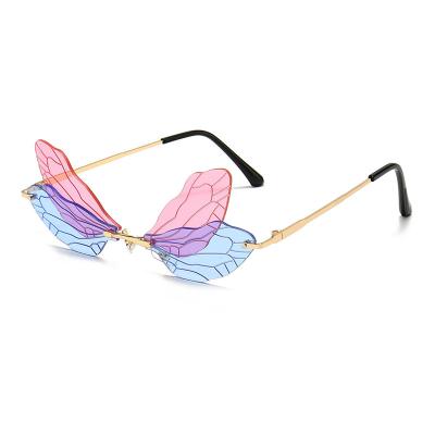 China Fashion Sunglasses Shape Sun Glasses Shades Unique Rimless Sun Butterfly Women Sunglasses for sale