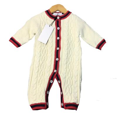 China Cute Polyester/Cotton Newborn Baby Clothes 0-2 Years With Fleece Lining 100% Cotton Knitted Rompers With Stripes Baby Items In 3 Colors for sale