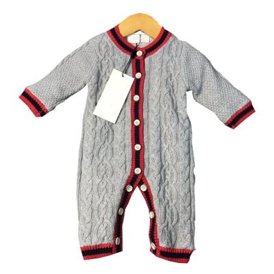 China Cute Polyester/Cotton Newborn Baby Clothes 0-2 Years With Fleece Lining 100% Cotton Knitted Overalls Baby Rompers With Stripes for sale