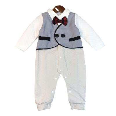 China Cute 100% Cotton Newborn Baby Clothes 0-2 Years With Bow Tie And Vest 100%Cotton Quilted Overalls Baby Rompers Baby Soft Warm Baby Wear for sale