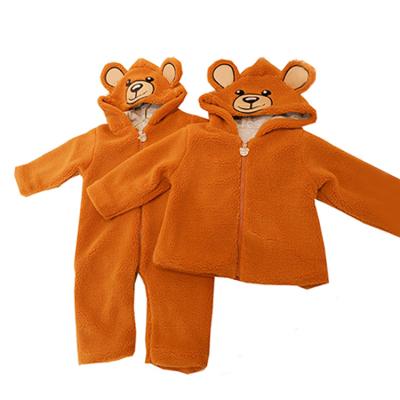 China 1-5 Years Unisex-Child Baby Kids Anti-Shrink Clothes Fleece Overalls And Coat Set Rompers Soft Warm Baby Kids Wear For Winter for sale