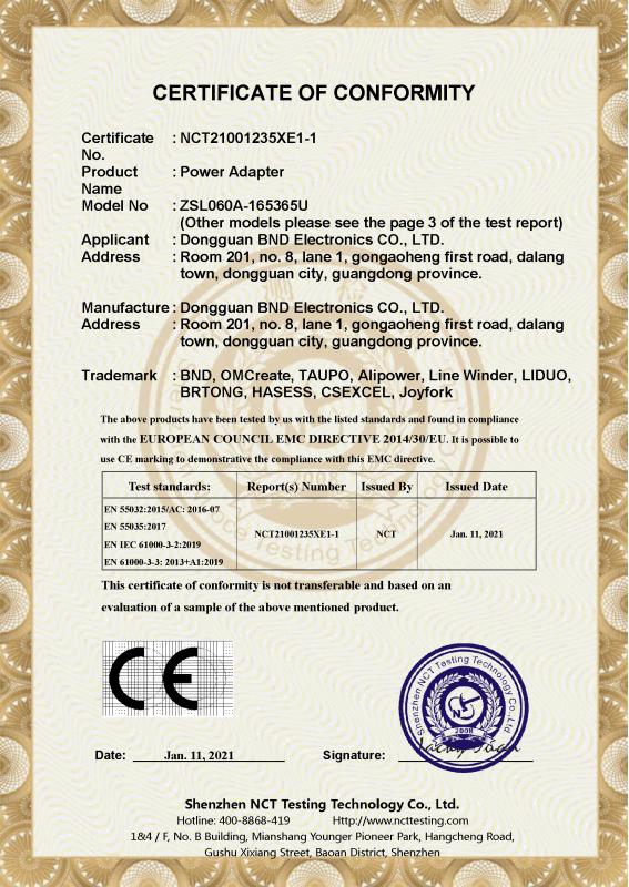 CE - Dongguan Binengda Electronics Co., Ltd.