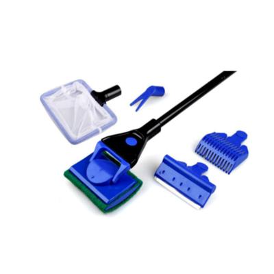 China 5 Viable in 1 Aquarium Tools Aquarium Tank Set Clean Fish Gravel Rake Algae Scraper Fork Cleaning Net Sponge Sweep Glass Remover for sale