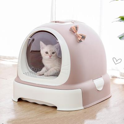 China Cat Clean Up Products Plastic Large Space Cat Toilet Box Litter Box Viable Semi Automatic Sandbox for sale