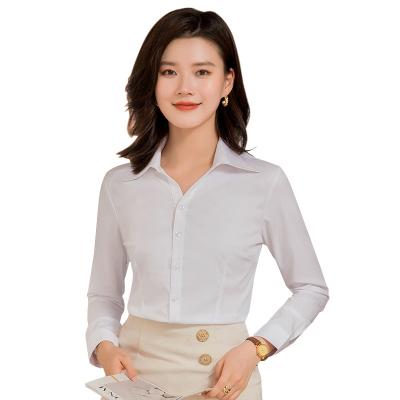 China V-Neck Women Cloth Sale Anti-Pilling Formal Thin Slim Fit Work Wear Shirts Hot Cheap Elastic Bamboo Breathable White Office Shirt For Women for sale