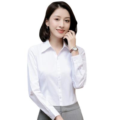 China Anti-pilling V-Neck Fashionable Customized Office Or Anti-Wrinkle Women Long Sleeve Cotton Neckless White Slim Fit Breathable Shirts Good for sale