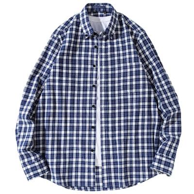 China Plaid business style casual shirt shirts good quality long sleeve male teenager white and blue anti-pilling super popular classic design for sale