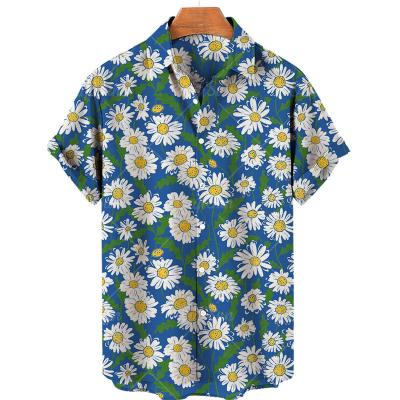 China 2022 New Japanese Style Beach Male Hawaiian Short Sleeve Daisy Digital Printing Anti-Shrink Quick Dry Shirt For Men for sale