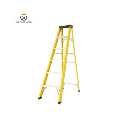 China Yellow Non-slip Folding Fiberglass Folding Ladders En131 Single Insulation Ladder for sale