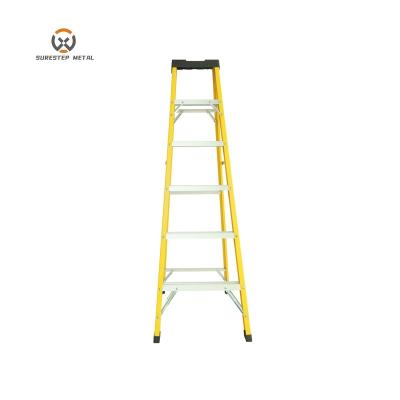 China Folding ladders yellow and red fiberglass 6 steps for good stability simple folding ladder for sale