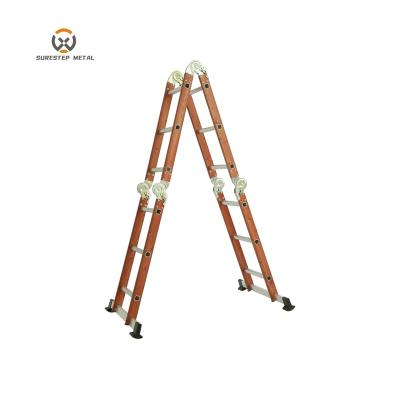 China Common folding ladder high quality aluminum grain multifunctional wood color small folding ladders for sale