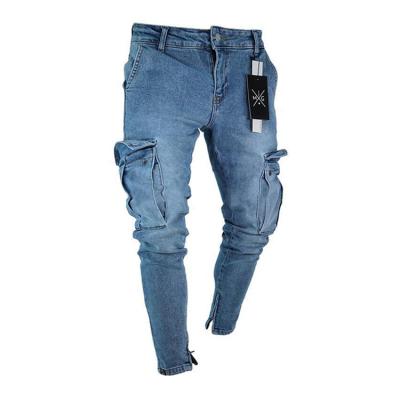 China 2021 Breathable Hot Sale Big Blue Side Pockets Jogging Mens Denim Pants Skinny Mens Cargo Jeans for sale