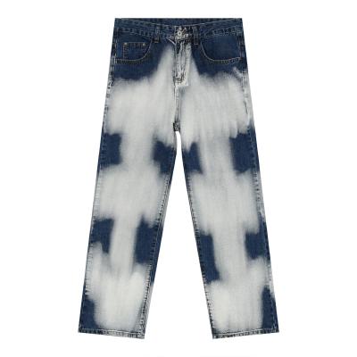 China High quality breathable jeans men's ink splatter dye tie OEM fashion loose denim pants plus size culotte jeans for sale