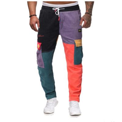 China New breathable fashion men's casual pants contrast color loose piece patchwork corduroy pants cotton pants for sale