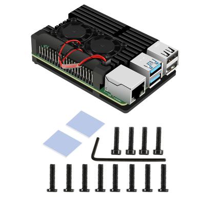 China Aluminum alloy heat sink double fan raspberry pi 4b enclosure 85x55x25mm raspberry pi enclosure for sale