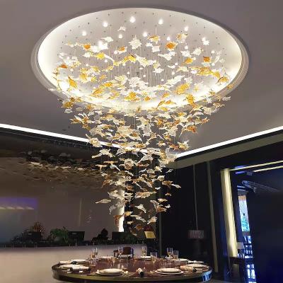 China Modern Maple Leaf Customized Crystal Chandeliers Amber Glass Chandelier Lighting For Hotel for sale