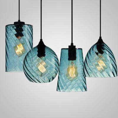 China Living/Dining Room/Study Room/Bedroom Modern Handmade Blue Screw Net Lamp Chandelier Lights Glass Hanging Dining Room Light Fixture for sale