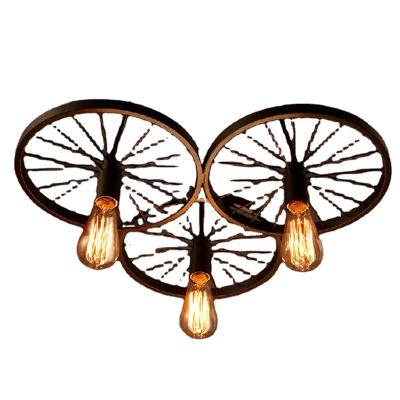 China DIY Retro Loft Bicycle Wheel Vintage Industrial Ceiling Iron Shape Pendant Lamp for sale