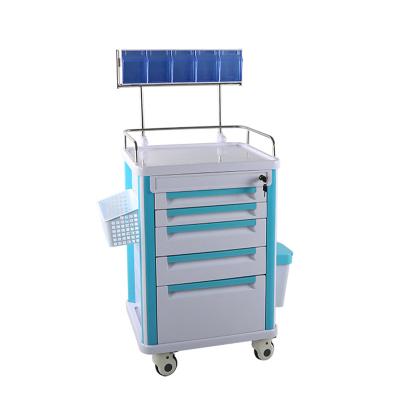 China Factory Price Trolley Medical Emergency Cart Easy Clean Nursing ABS With Cabinet Drawer For Hospital Anesthesia Workstation Use for sale