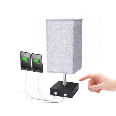 China With Dual USB Ports Hot Selling Nordic Style Fabric Shades Hotel Bedside Led Table Lamp With USB Port And AC Outlet for sale