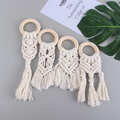 China Bohemian Organic Wooden Sensory Natural Cotton Rings Baby Teeth Style Teeth Weaving Care Eco-friendly Toys Natural for sale