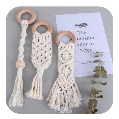 China New Wholesale Eco-friendly Natural Baby Beech Teether Toy BPA Free Pure Hand - Woven Cotton Rope Infant Molar Stick for sale