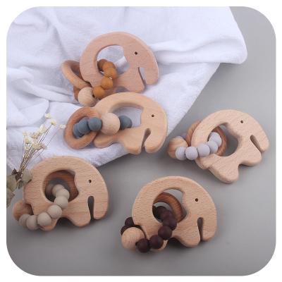 China Soft Toy Newborn Organic Teething Pendent Animal Wooden Elephant Teether for sale