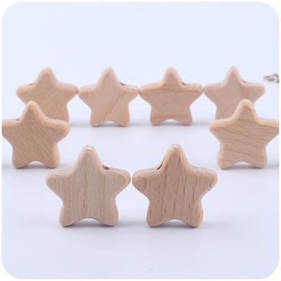 China Eco-Friendly Natural Wooden Chewable Beech Loose Star Beads For Baby Teething for sale