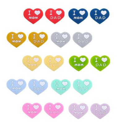 China Soft Toy Double Love Heart I Love Mom Dad Silicone Baby Chewable Soft Silicone Teething Loose Beads For New Infant for sale