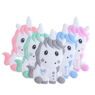 China Soft Toy Newest Unicorn Cartoon Baby Silicone Teether BPA Free Teething Toy Pacifier Chain Accessory Molar for sale