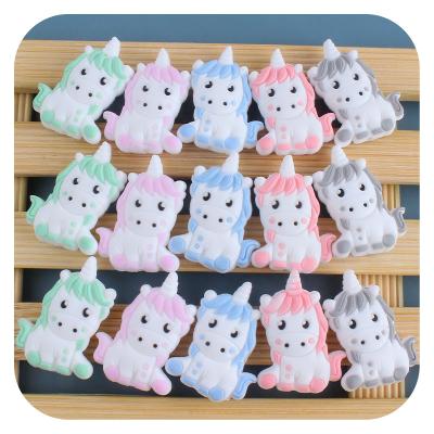 China Soft Toy Silicone Baby Animal Unicorn Teething Beads Food Grade Silicone Teether DIY Products Newborn Necklace for sale