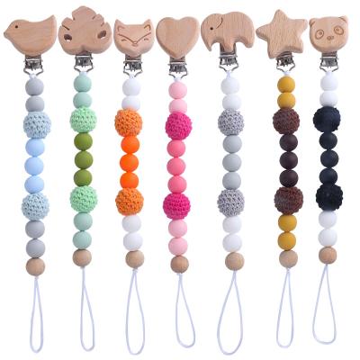 China 2021 New BPA Free Cartoon Beech Animal Pacifier Clip Soothes Silicone Nipple Chain Teether Baby Product for sale