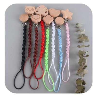 China New Style BPA Beech Cartoon Animal Baby Pacifier Clip Free DIY Creative Pure Polyester Fiber Hand - Woven Pacifier Chain for sale