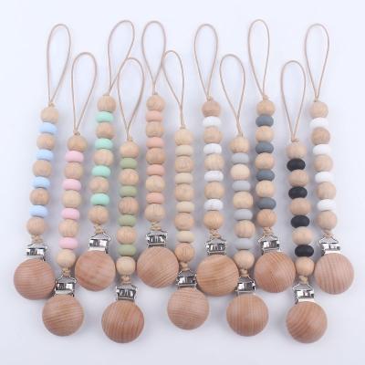 China BPA Free Wooden Dummy Pacifier Clips Safe Teething Beads Baby Pacifier Chain for sale