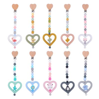 China BPA Free Infant Pacifier Chain Colorful Wooden Hear String Jewelry Baby Pacifier Clip Chain for sale