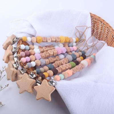 China BPA Free Wood Star Cloth Nipple Clip Nipple Clip Dummy Chain Clip Soft Baby Feeding for sale